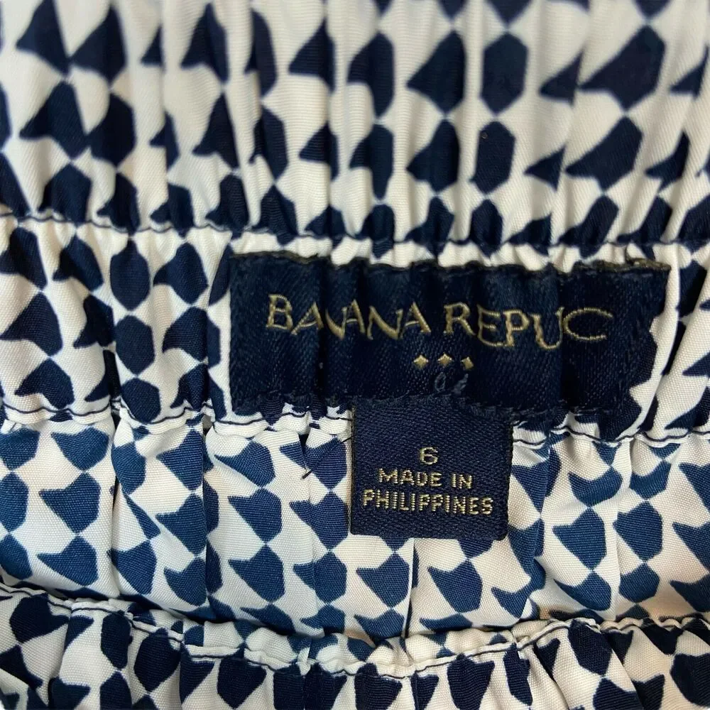 Banana Republic Skirt Preppy Women's Navy White Pleated Elastic Waist Size 6